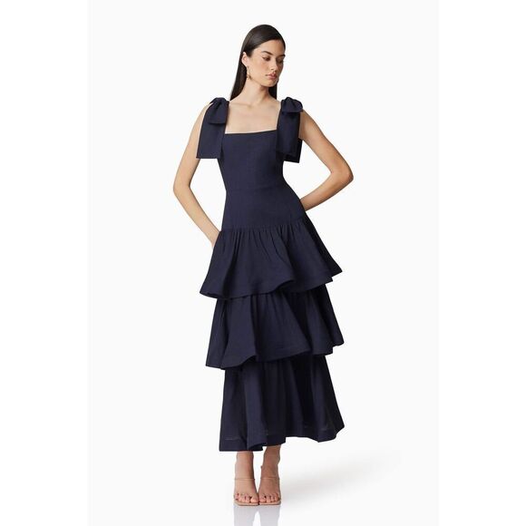 Elliatt Kara Tiered Maxi Dress in Navy Wedding Dinner cocktail Party size S NWT - Picture 6 of 11